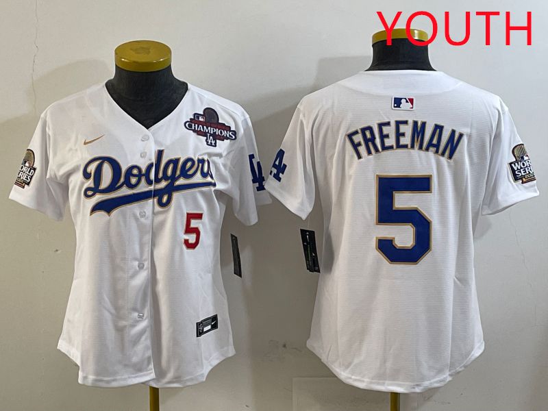 Youth Los Angeles Dodgers #5 Freeman White Gold Game 2025 Nike MLB Jersey style 3->youth mlb jersey->Youth Jersey